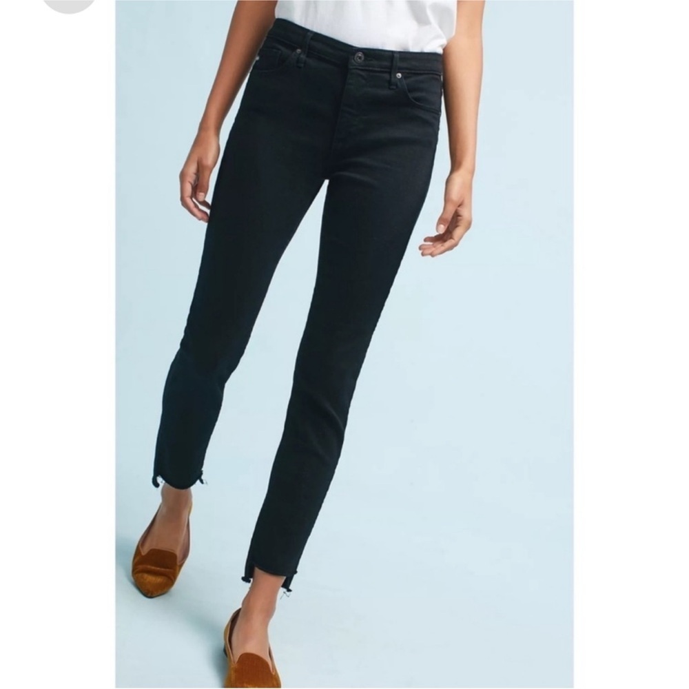 AG Anthropologie Black Stevie Ankle Jean Straight Leg Step Hem Mid-rise